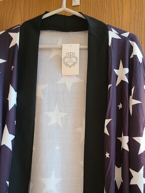 Floral Blooming Navy Star-Print Open Front Blazer